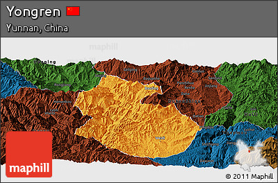 Political Panoramic Map of Yongren, darken