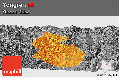 Political Panoramic Map of Yongren, desaturated