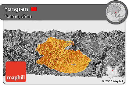 Political Panoramic Map of Yongren, desaturated