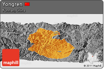 Political Panoramic Map of Yongren, desaturated