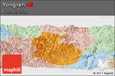 Political Panoramic Map of Yongren, lighten