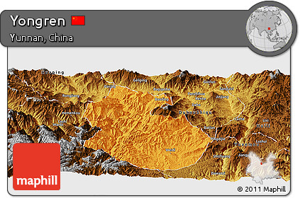 Political Panoramic Map of Yongren, physical outside