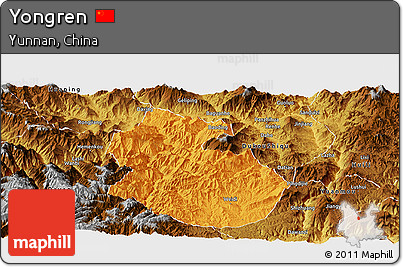 Political Panoramic Map of Yongren, physical outside