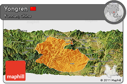 Political Panoramic Map of Yongren, satellite outside