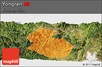 Political Panoramic Map of Yongren, satellite outside