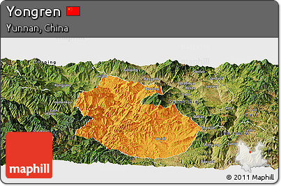 Political Panoramic Map of Yongren, satellite outside