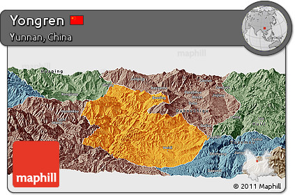 Political Panoramic Map of Yongren, semi-desaturated
