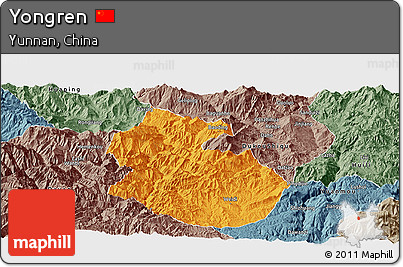 Political Panoramic Map of Yongren, semi-desaturated