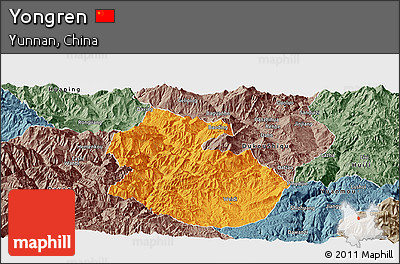 Political Panoramic Map of Yongren, semi-desaturated