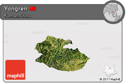 Satellite Panoramic Map of Yongren, cropped outside