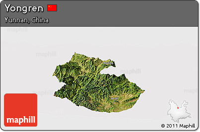 Satellite Panoramic Map of Yongren, cropped outside