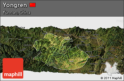 Satellite Panoramic Map of Yongren, darken