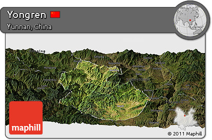 Satellite Panoramic Map of Yongren, darken