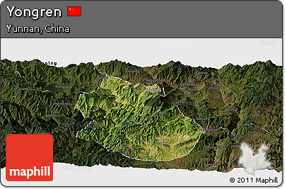 Satellite Panoramic Map of Yongren, darken