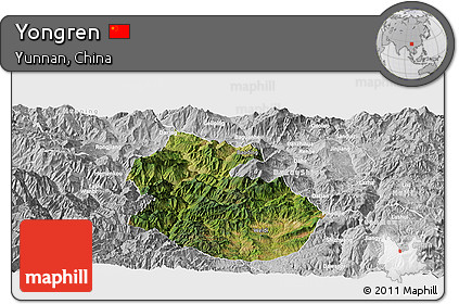 Satellite Panoramic Map of Yongren, lighten, desaturated