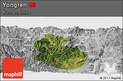 Satellite Panoramic Map of Yongren, lighten, desaturated