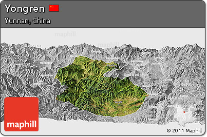 Satellite Panoramic Map of Yongren, lighten, desaturated