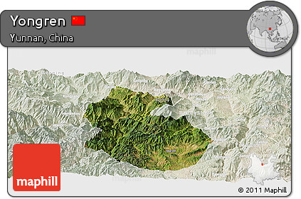 Satellite Panoramic Map of Yongren, lighten