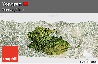 Satellite Panoramic Map of Yongren, lighten