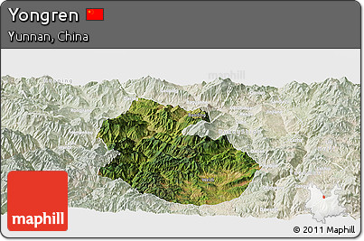Satellite Panoramic Map of Yongren, lighten