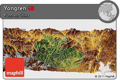 Satellite Panoramic Map of Yongren, physical outside