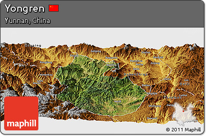 Satellite Panoramic Map of Yongren, physical outside