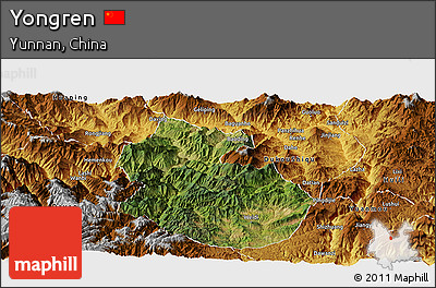 Satellite Panoramic Map of Yongren, physical outside