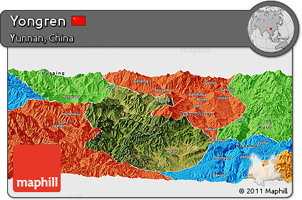 Satellite Panoramic Map of Yongren, political outside