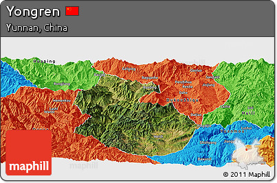 Satellite Panoramic Map of Yongren, political outside