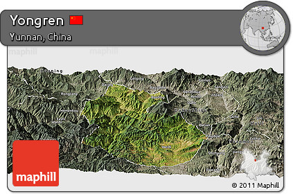 Satellite Panoramic Map of Yongren, semi-desaturated