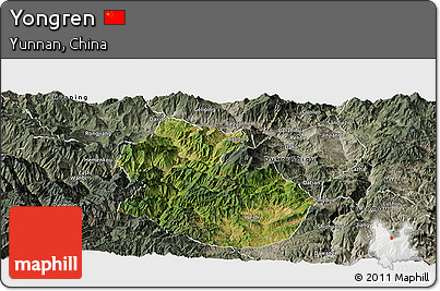 Satellite Panoramic Map of Yongren, semi-desaturated