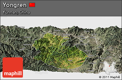 Satellite Panoramic Map of Yongren, semi-desaturated