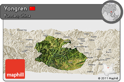 Satellite Panoramic Map of Yongren, shaded relief outside