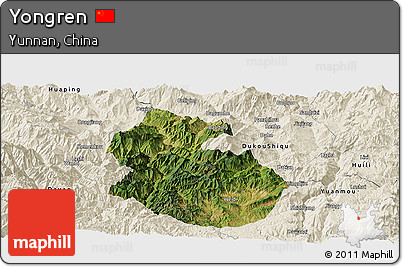 Satellite Panoramic Map of Yongren, shaded relief outside