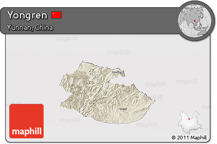 Shaded Relief Panoramic Map of Yongren, cropped outside