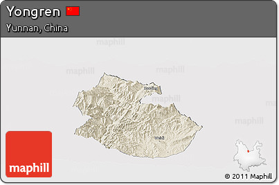 Shaded Relief Panoramic Map of Yongren, cropped outside