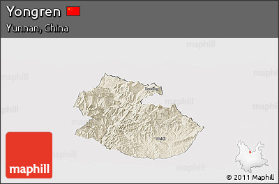 Shaded Relief Panoramic Map of Yongren, cropped outside