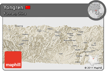 Shaded Relief Panoramic Map of Yongren