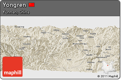 Shaded Relief Panoramic Map of Yongren