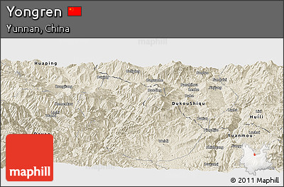 Shaded Relief Panoramic Map of Yongren