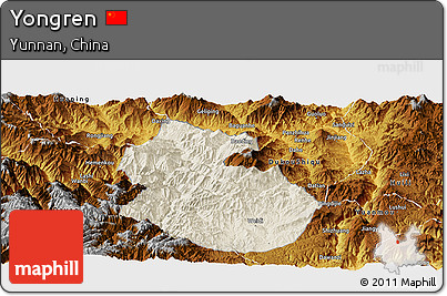Shaded Relief Panoramic Map of Yongren, physical outside