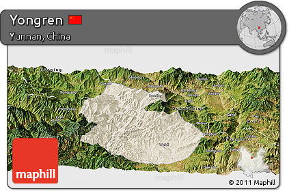 Shaded Relief Panoramic Map of Yongren, satellite outside