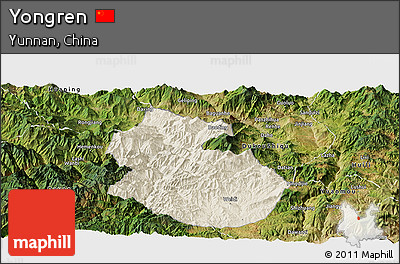 Shaded Relief Panoramic Map of Yongren, satellite outside