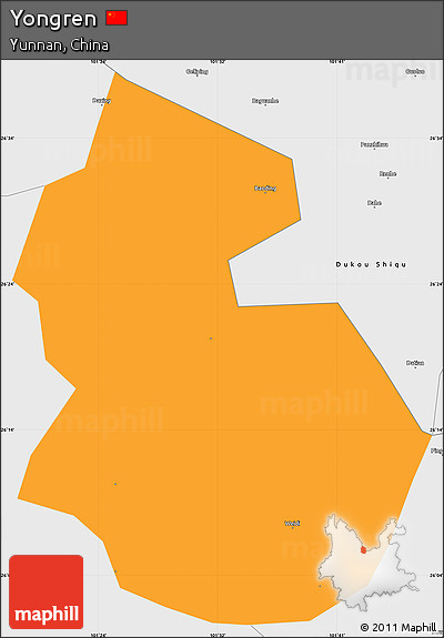 Political Simple Map of Yongren, single color outside, borders and labels