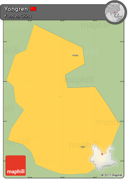 Savanna Style Simple Map of Yongren, single color outside