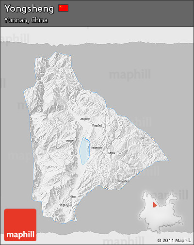 Gray 3D Map of Yongsheng, single color outside