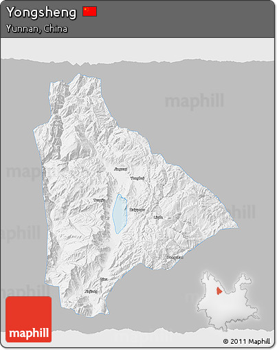 Gray 3D Map of Yongsheng, single color outside