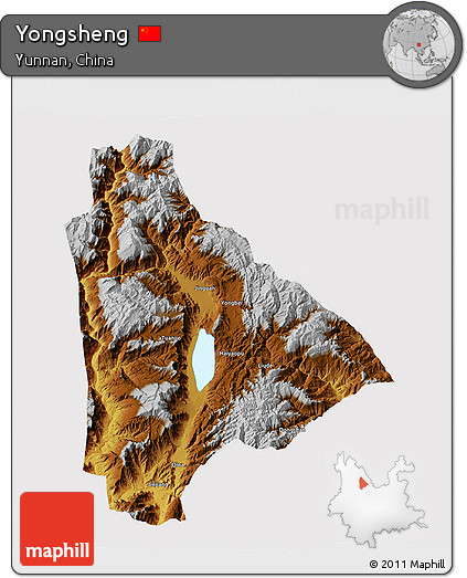Physical 3D Map of Yongsheng, cropped outside
