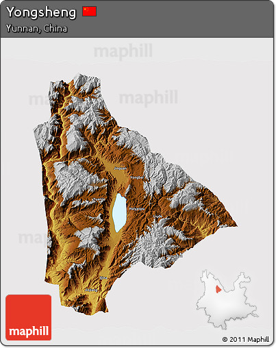 Physical 3D Map of Yongsheng, cropped outside