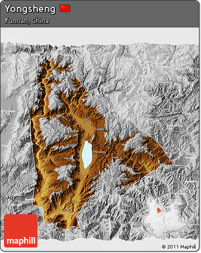 Physical 3D Map of Yongsheng, lighten, desaturated